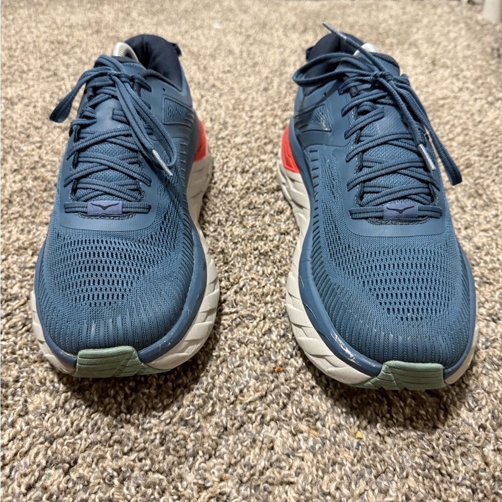 Hoka One One Bondi 7 Men's Blue and Red Athletic Shoes - Picture 3 of 11